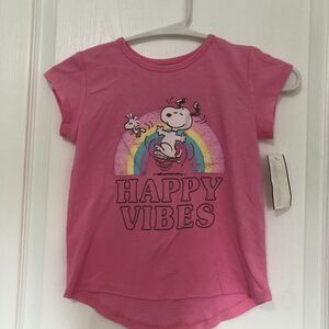 Macys Girls Shirt Size‎ 5 Pink Happy Vibes Snoopy Rainbow Crew Neck NWT